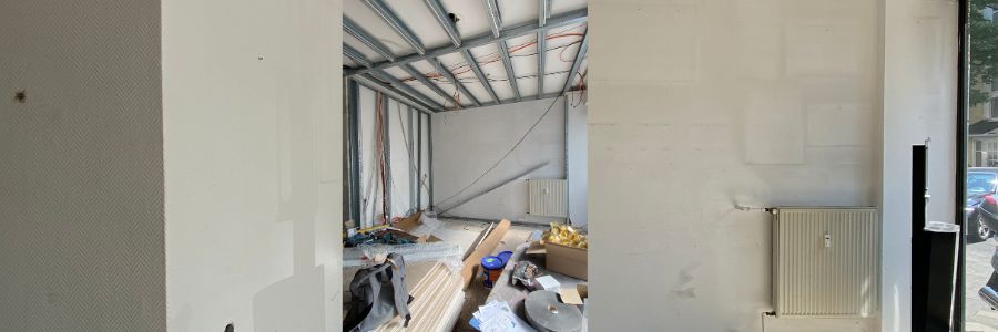 Einblick in unsaniertes Ladenlokal, Baustelle